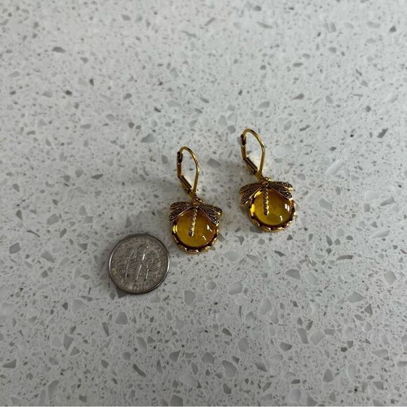 Vintage Style Dragonfly Shape yellow Crystal Pendant Bohemian Earrings - Picture 6 of 10